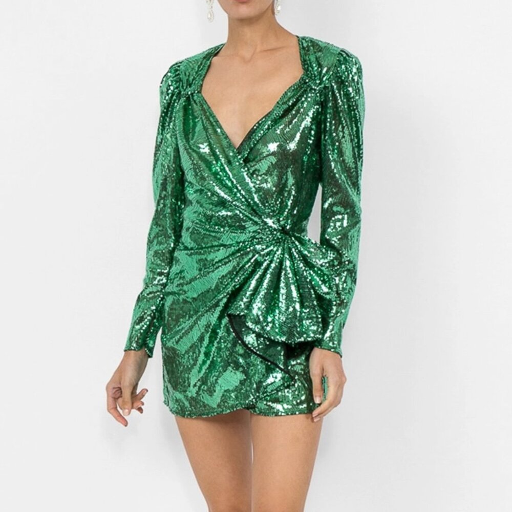 Attico Consuelo Green Sequin Minidress - US 0 / IT 36 - seen on Beyonce